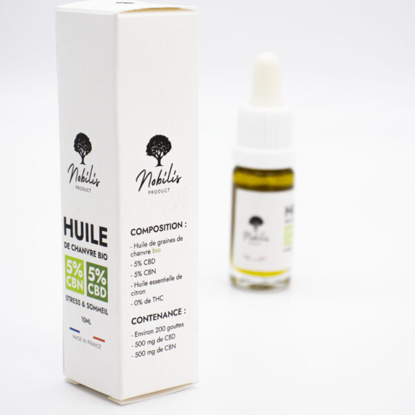 Huile chanvre CBD BIO CBN sublinguale 5% stress et sommeil boite